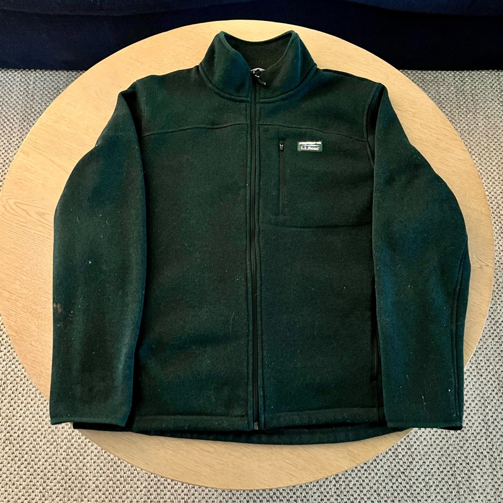 LL Bean Dark Green Fleece Zip-Up Jacket